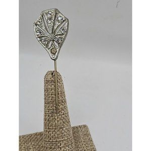Vintage Stick Lapel Pin Deco Pot Metal Rhnestones Jabot Pin screw  on end cap
